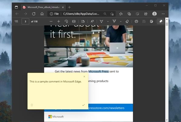 微软Edge浏览器推出新功能，可在PDF文档上添加文本注释